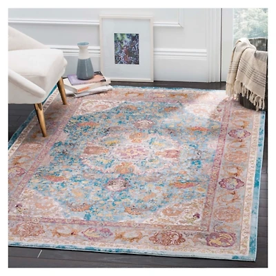 Blue and Orange Arkin Transitional Area Rug, 5x8