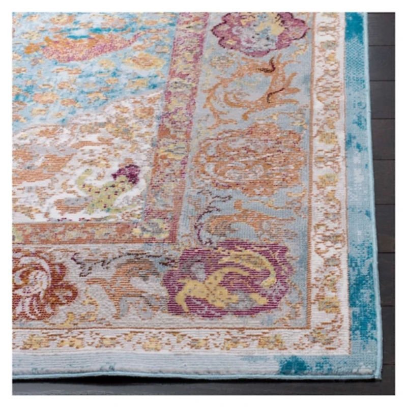 Blue and Orange Arkin Transitional Area Rug, 5x8