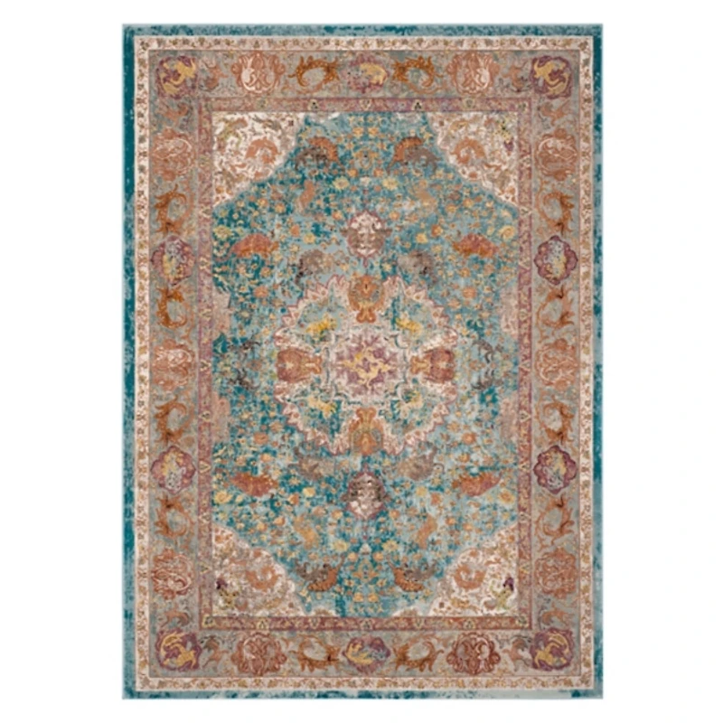 Blue and Orange Arkin Transitional Area Rug, 5x8