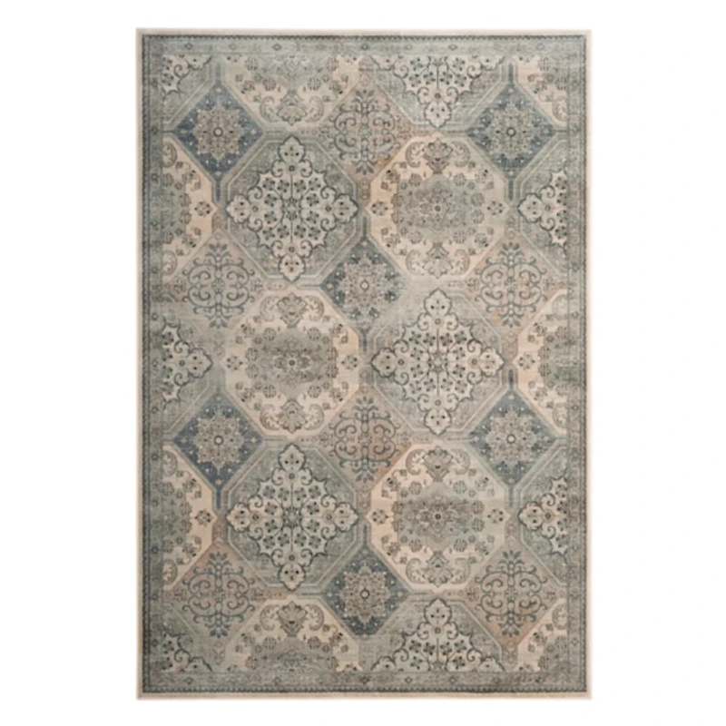 Blue and Cream Vinton Traditional Area Rug, 5x8