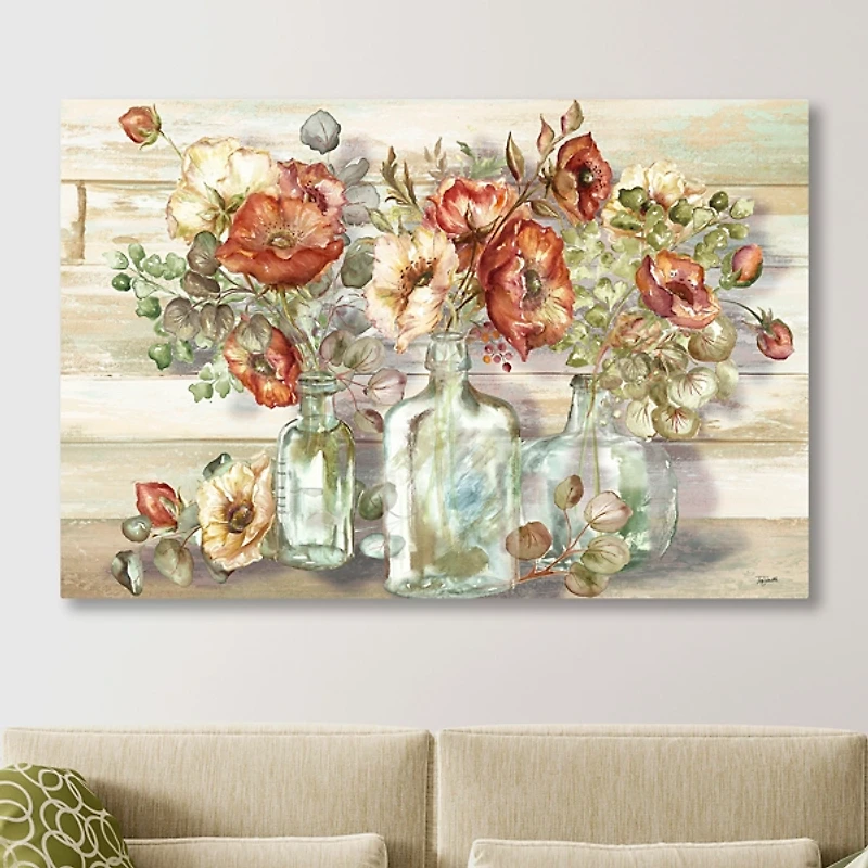 Poppies and Eucalyptus Canvas Art Print, 48x32 in.