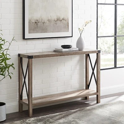 Gray Wash Farmhouse X-Frame Console Table