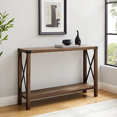 Rustic Oak Farmhouse X-Frame Console Table