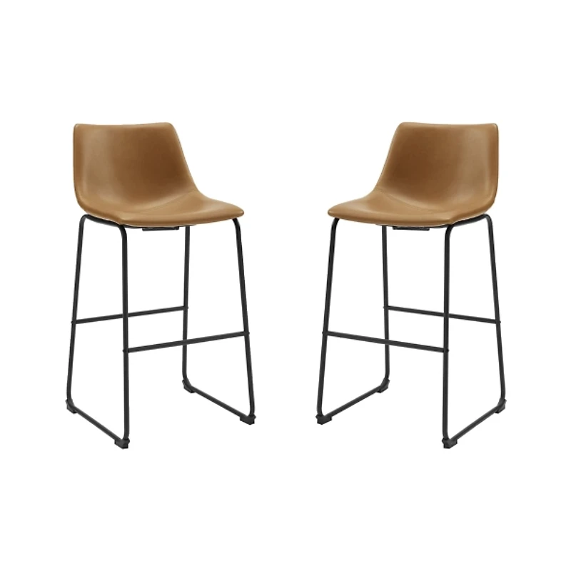 Whiskey Brown Faux Leather Bar Stools, Set of 2