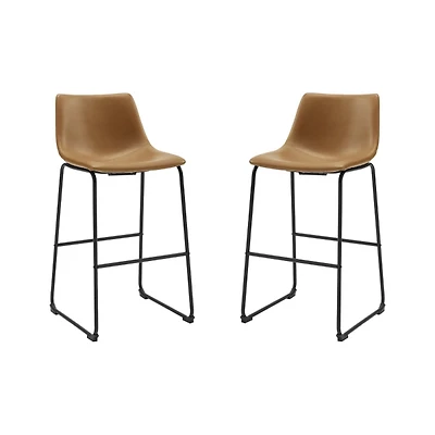 Whiskey Brown Faux Leather Bar Stools, Set of 2
