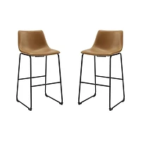 Whiskey Brown Faux Leather Bar Stools, Set of 2