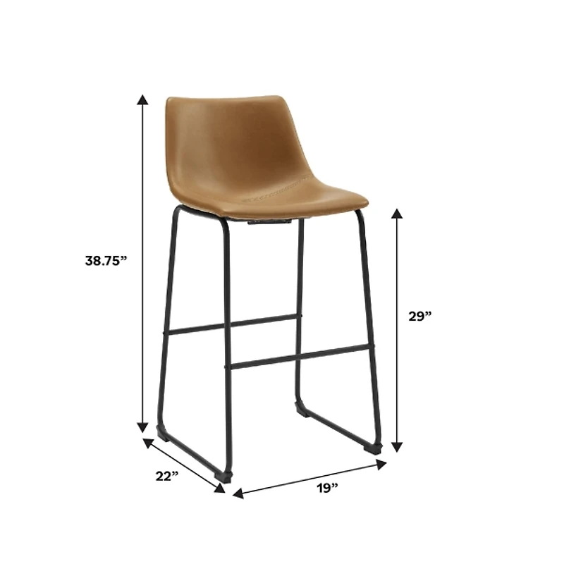 Whiskey Brown Faux Leather Bar Stools, Set of 2