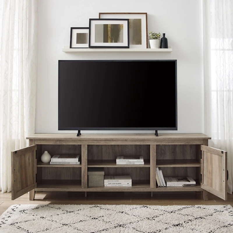 Gray Wash Wood Grooved Door TV Stand