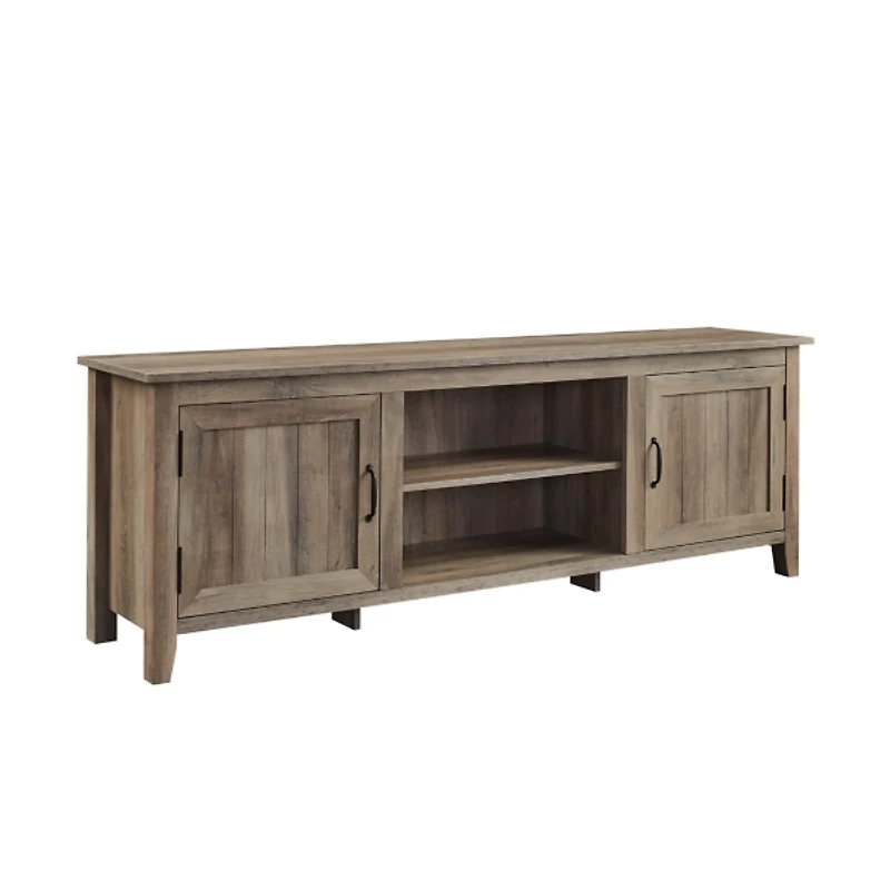 Gray Wash Wood Grooved Door TV Stand