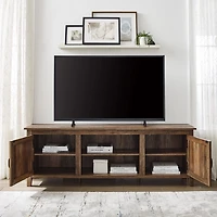 Rustic Oak Wood Grooved Door TV Stand