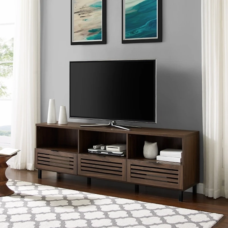 Dark Walnut Rustic Slat Door TV Stand, 70 in.