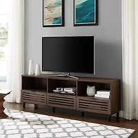 Dark Walnut Rustic Slat Door TV Stand, 70 in.
