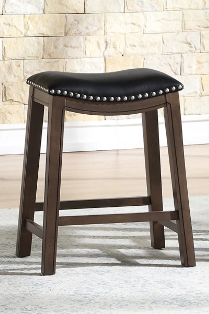 Black Ella Saddle Counter Stool with Nailhead Trim