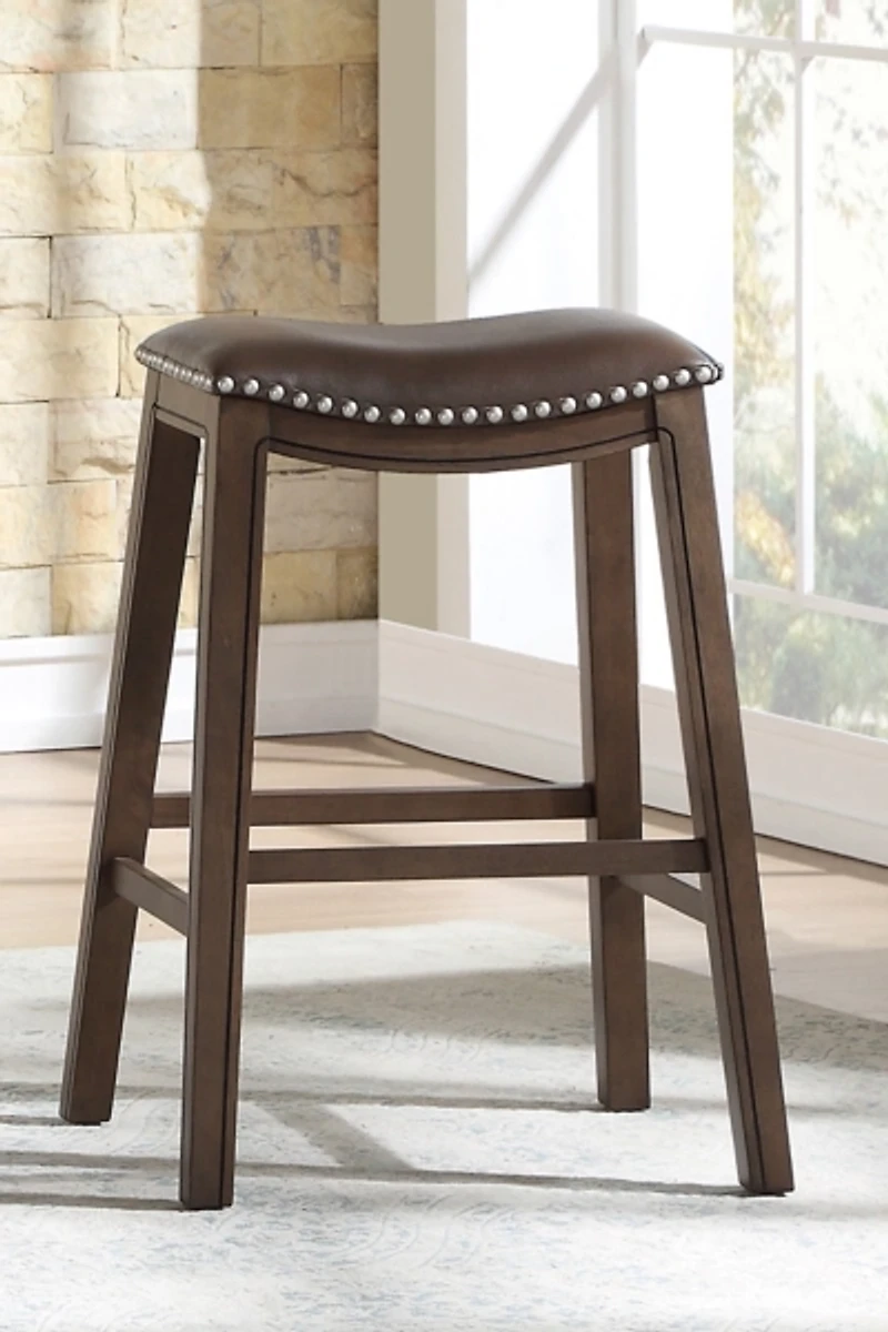 Brown Ella Saddle Bar Stool with Nailhead Trim