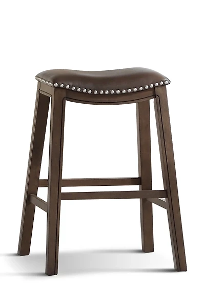Brown Ella Saddle Bar Stool with Nailhead Trim