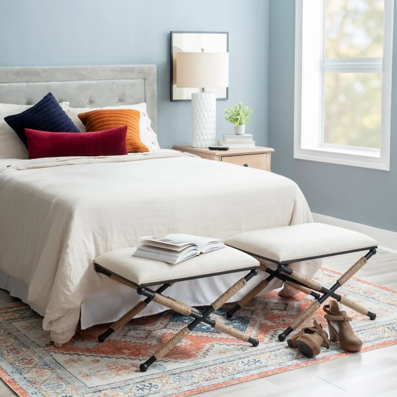 Black Metal Legs Bench with Rope Detail