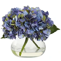Blue Hydrangea Arrangement in Clear Vase