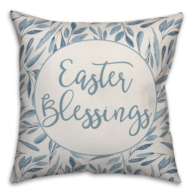 Blue Easter Blessings Floral Pillow