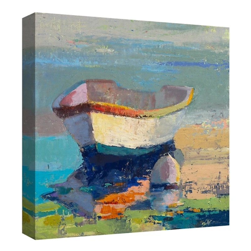 Bottle Green Boat Wrapped Canvas Art Print