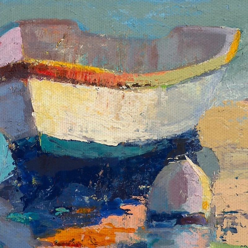 Bottle Green Boat Wrapped Canvas Art Print