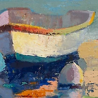 Bottle Green Boat Wrapped Canvas Art Print