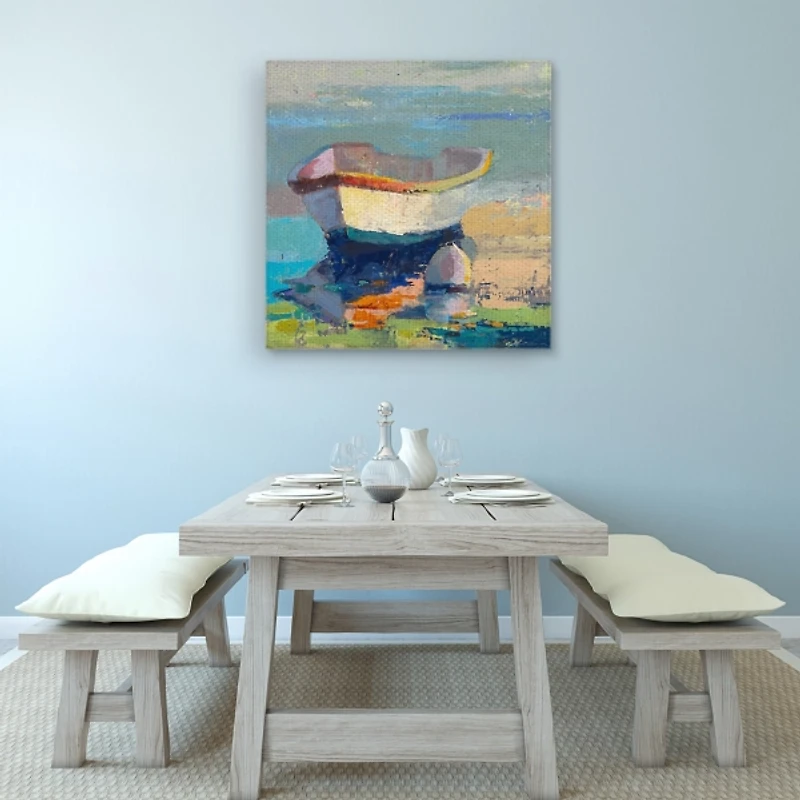 Bottle Green Boat Wrapped Canvas Art Print