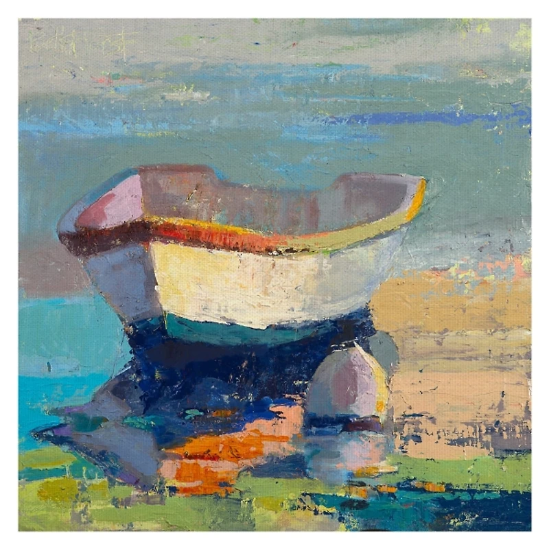 Bottle Green Boat Wrapped Canvas Art Print