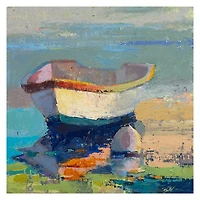 Bottle Green Boat Wrapped Canvas Art Print