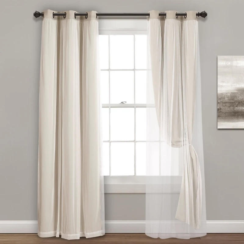 Wheat Curtain Panel Set with Overlay, 95 in.