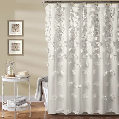 White Riley Cascading Bows Shower Curtain