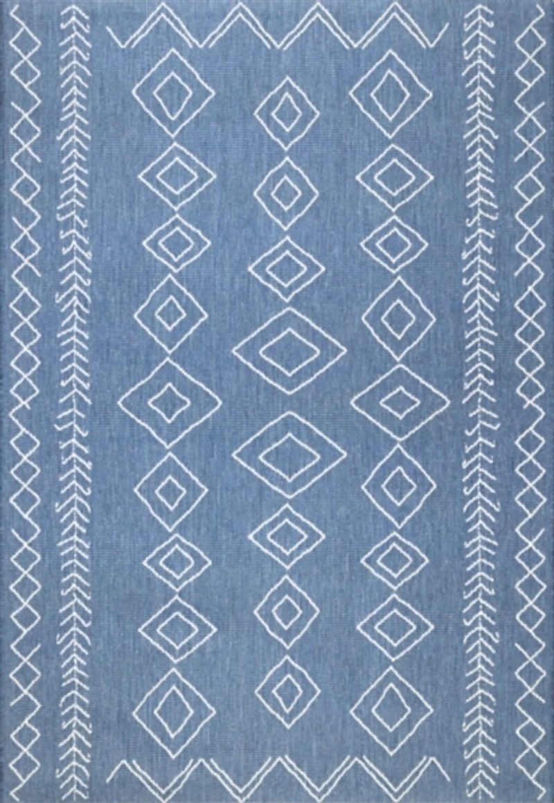 Blue Serna Tribal Outdoor Area Rug, 5x8