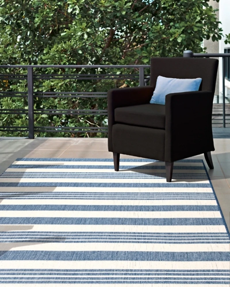 Blue Robin Stripe Outdoor Rug, 5x8