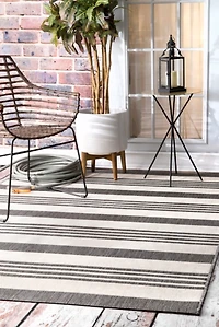 Natural Robin Stripe Outdoor Rug, 5x7