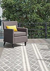 Cream and Gray Miriam Striped Outdoor Rug, 5x8