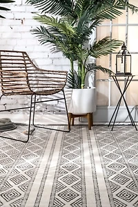 Cream and Gray Miriam Striped Outdoor Rug, 5x8