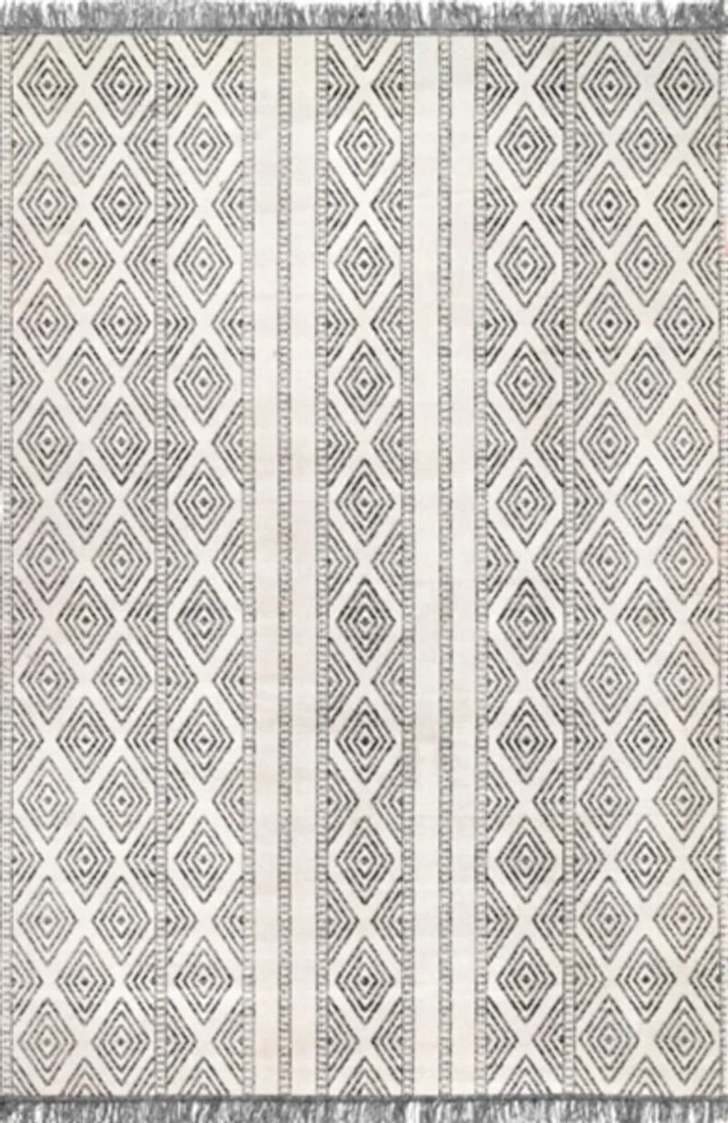Cream and Gray Miriam Striped Outdoor Rug, 5x8