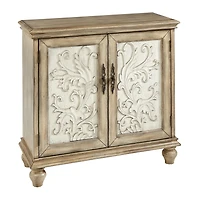 Reclaimed Natural Wood Carved 2-Door Cabinet