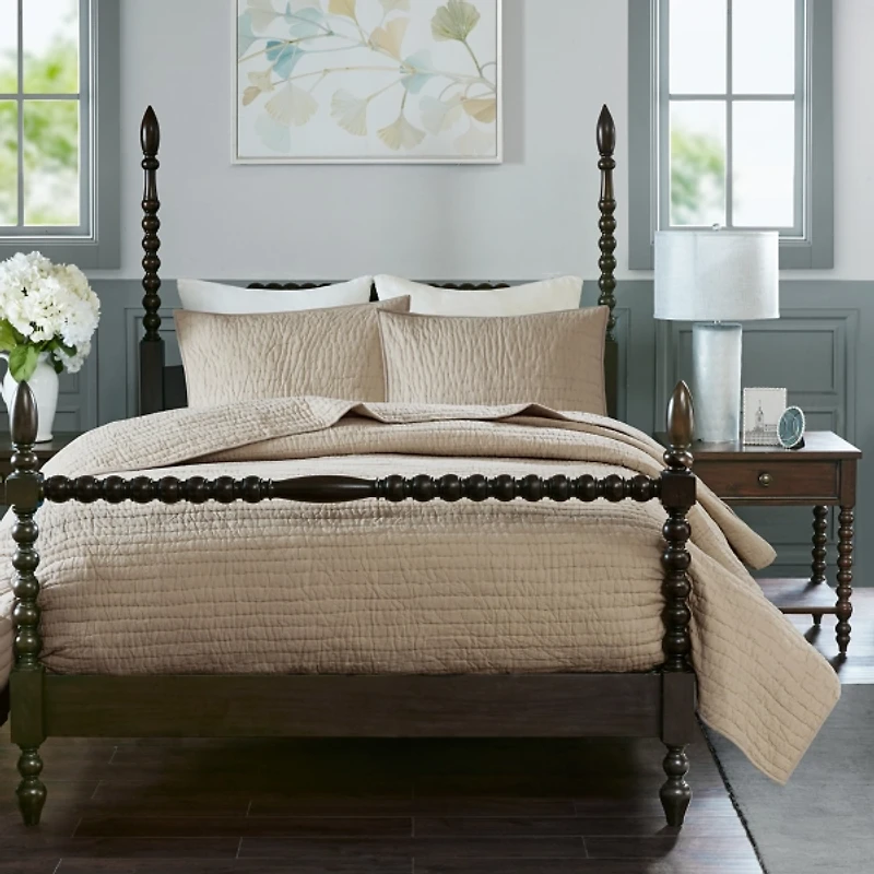 Natural Serene Quilted 3-pc. King Coverlet Set