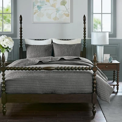 Gray Serene Quilted 3-pc. King Coverlet Set