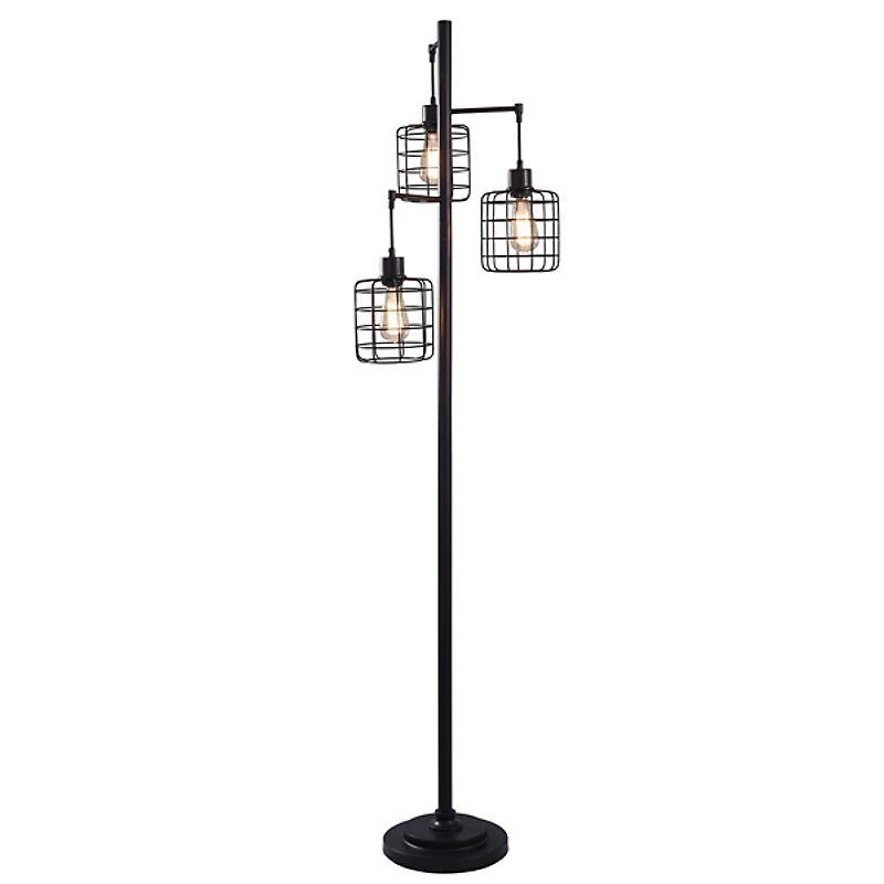 Bronze Caged Metal 3-Tier Floor Lamp