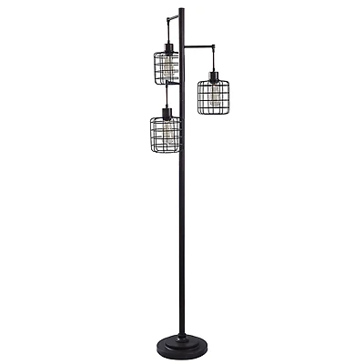 Bronze Caged Metal 3-Tier Floor Lamp