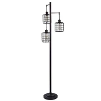 Bronze Caged Metal 3-Tier Floor Lamp