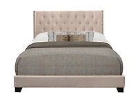 Beige Upholstered Button Tufted Wing Queen Bed