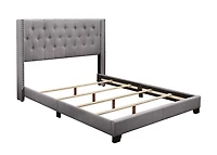 Gray Upholstered Button Tufted Wing King Bed