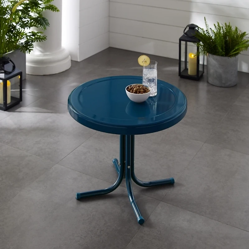 Navy Retro Metal Outdoor Side Table