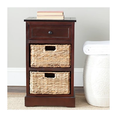 Cherry Cora Side Table with Woven Storage Baskets