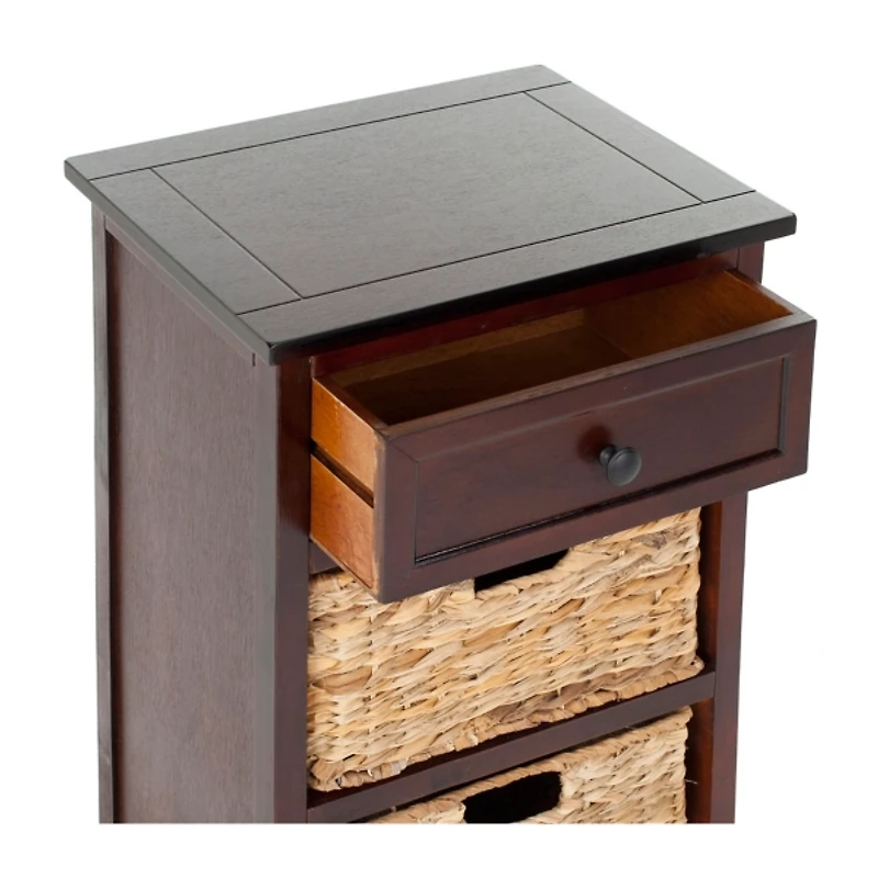 Cherry Cora Side Table with Woven Storage Baskets