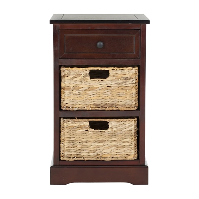 Cherry Cora Side Table with Woven Storage Baskets