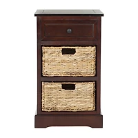 Cherry Cora Side Table with Woven Storage Baskets
