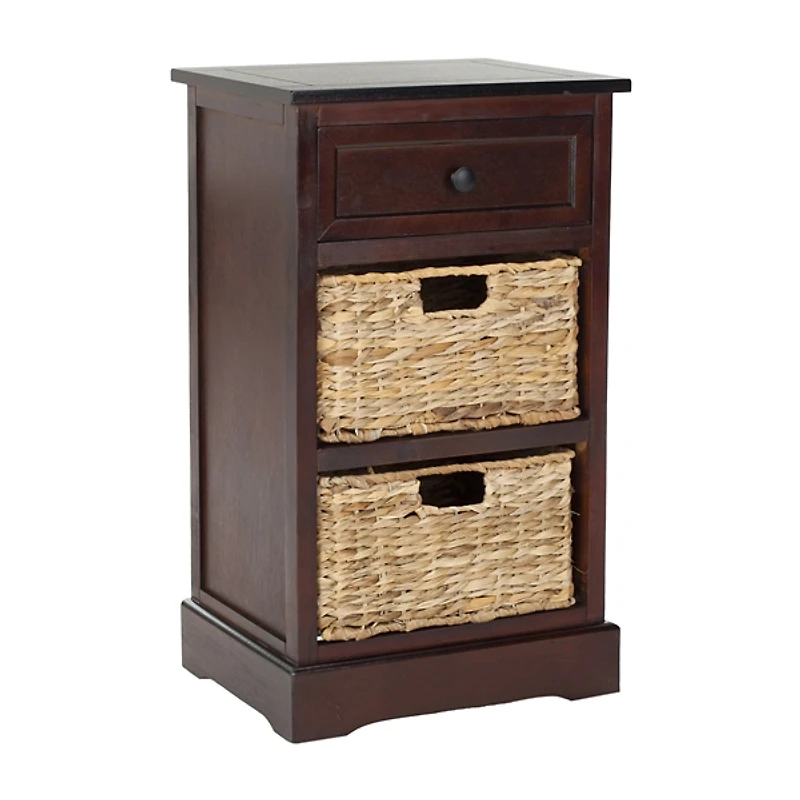 Cherry Cora Side Table with Woven Storage Baskets